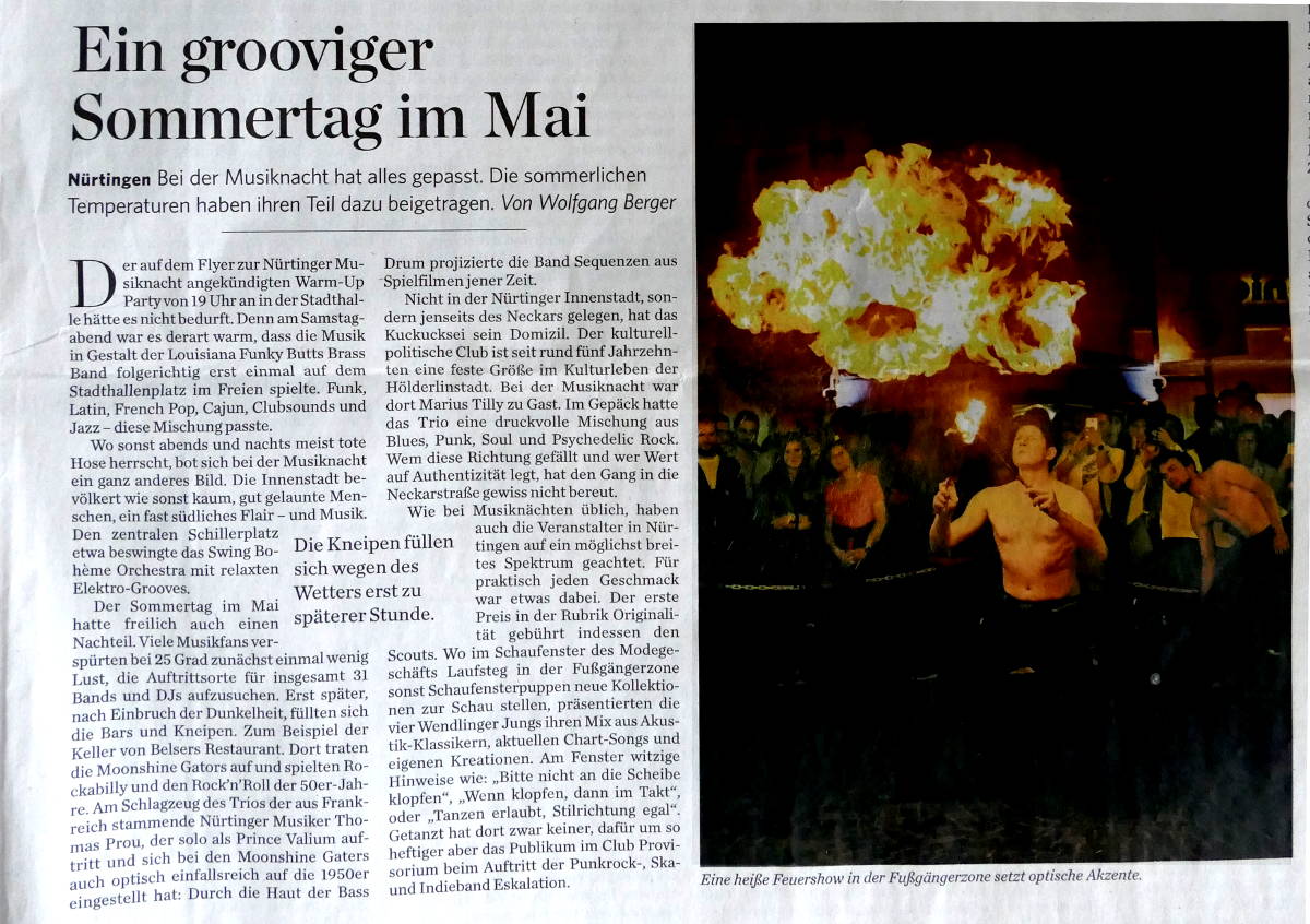 Pressebericht der Stuttgarter Zeitung über die Musiknacht Nürtingen 2018